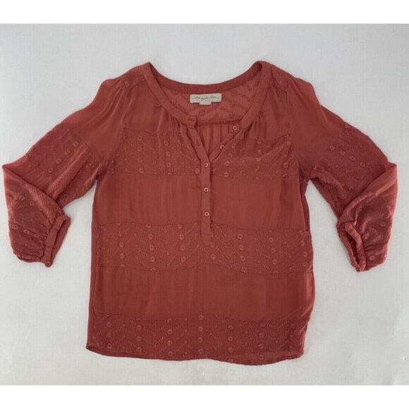 Anthropologie Staring At Stars Embroidered Sheer Button Blouse Sz M FLAWS - Picture 2 of 15